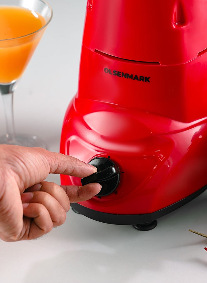 Olsenmark - 2 In 1 Indian Mixer Grinder, Juicer Stainless Steel Jars And Blades, 1.5 L 600 W OMSB2218K Red/Black/Silver - Image 1