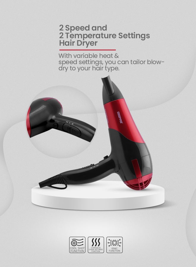 GEEPAS - Hair Dryer & Hair Straightener, 2 Speed Settings, GHF86036, 2-in-1 Travel Kit of Dryer & Straightener, Professional Styler, Ceramic Coating Plates Red/Black - Image 1