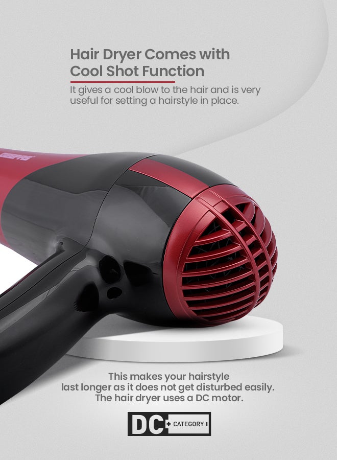 GEEPAS - Hair Dryer & Hair Straightener, 2 Speed Settings, GHF86036, 2-in-1 Travel Kit of Dryer & Straightener, Professional Styler, Ceramic Coating Plates Red/Black - Image 1