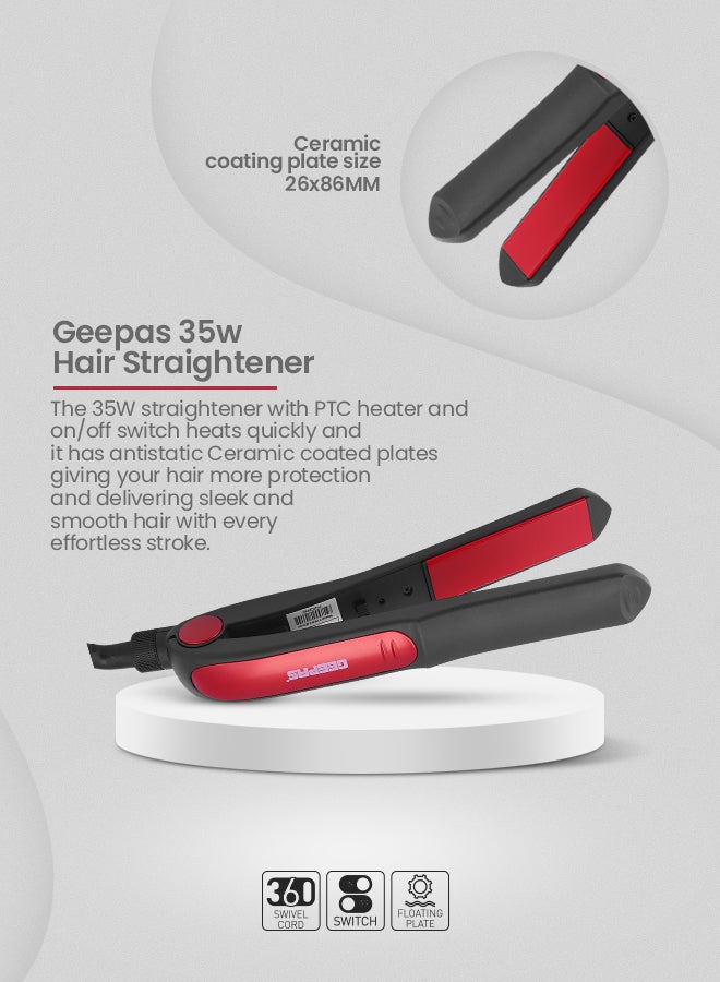 GEEPAS - Hair Dryer & Hair Straightener, 2 Speed Settings, GHF86036, 2-in-1 Travel Kit of Dryer & Straightener, Professional Styler, Ceramic Coating Plates Red/Black - Image 1