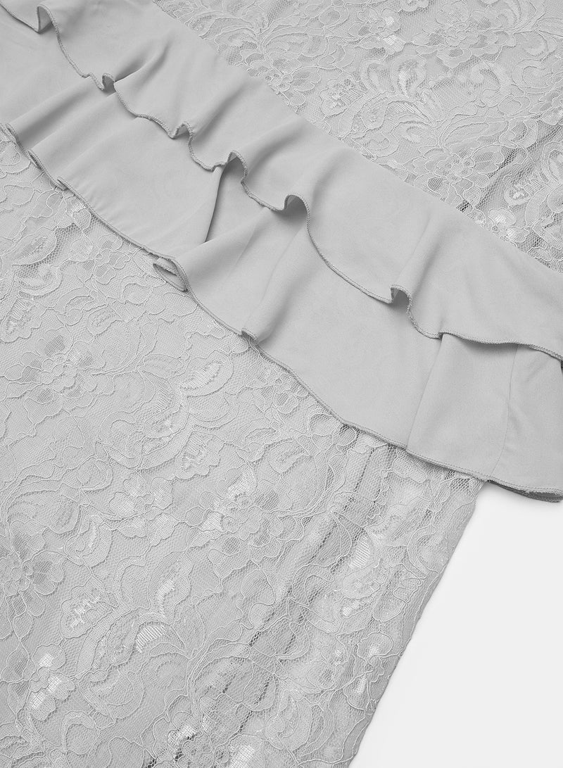 trendyol Side Slit Tiered Hem Dress Gray - Image 4