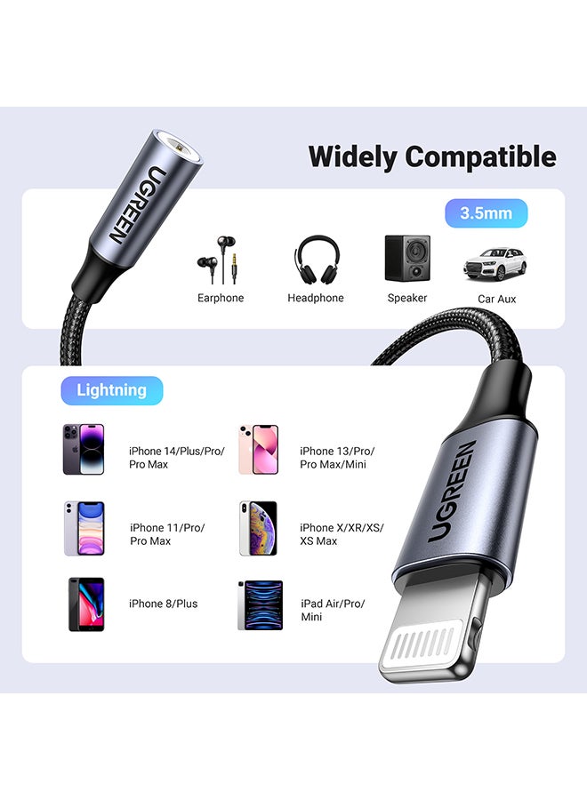 Ugreen - Apple Headphones Adapter [MFI Certified] Lightning to 3.5mm Headphone Jack Converter Compatible for iPhone 14/14 Pro/14 Max /14 Pro Max, iPhone 13/12 Series, iPad Pro iPhone SE 3- Gray Black - Image 1