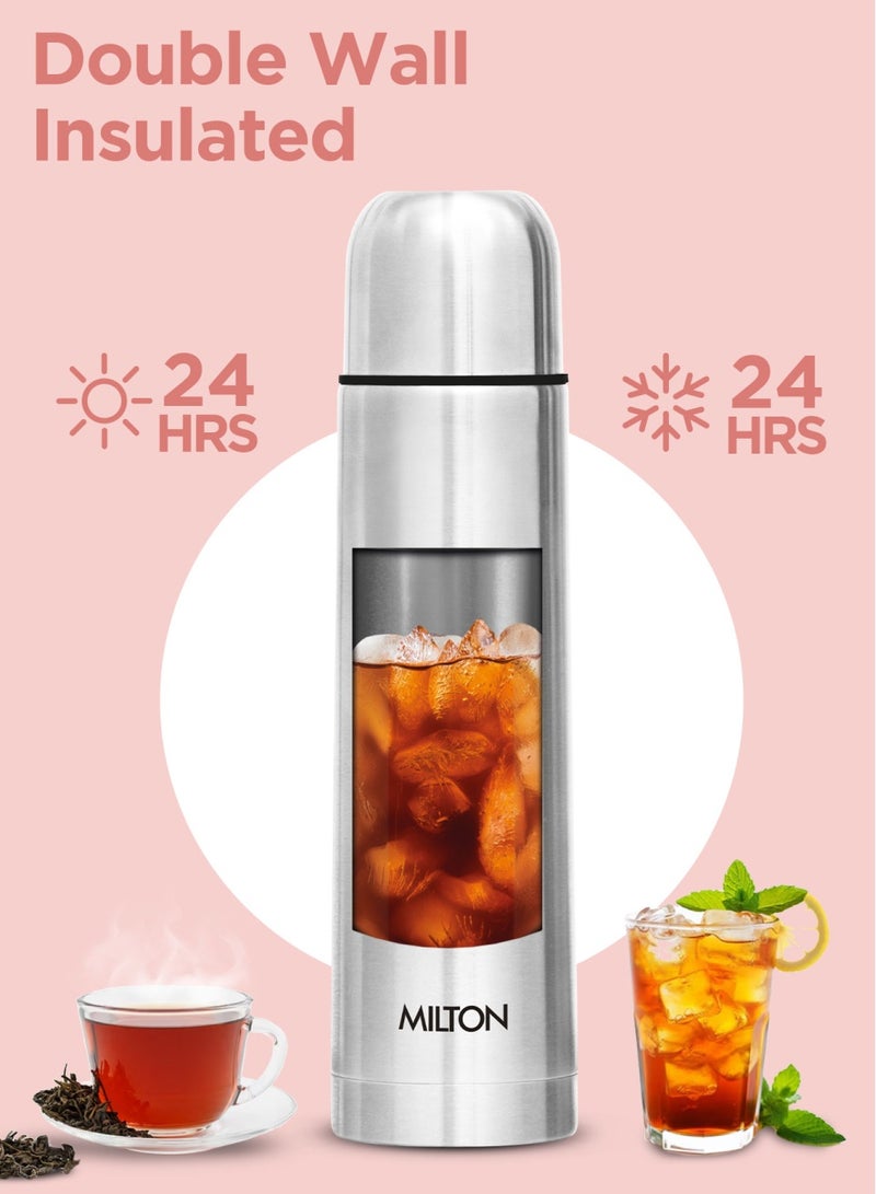 Milton - 1000ml Thermosteel Flask with Jacket, Keeps Drinks Hot and Cold for 24 Hours, 18/8 Stainless Steel, Double-Walled Vacuum Insulated Water Bottle with Inner Copper Coating - Flip Lid Silver 1Liters - Image 1