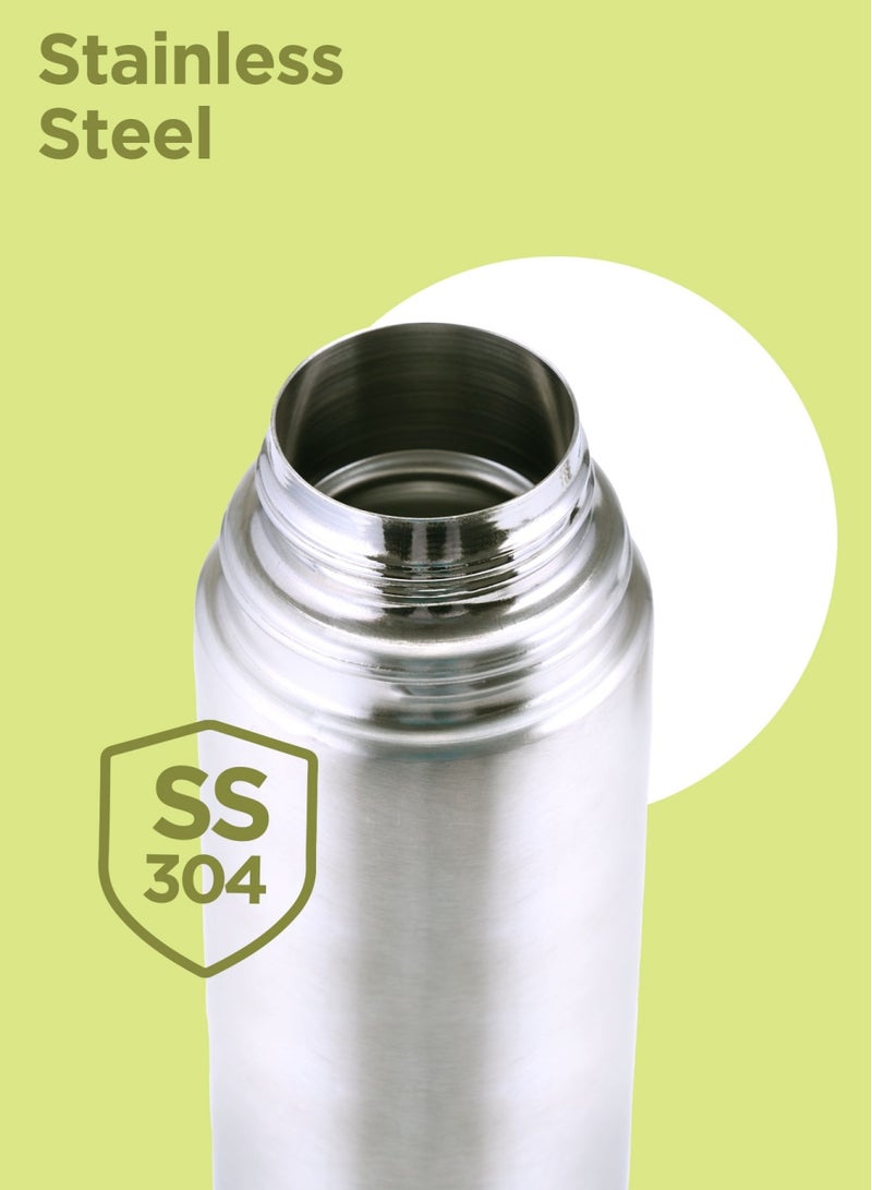 Milton - 1000ml Thermosteel Flask with Jacket, Keeps Drinks Hot and Cold for 24 Hours, 18/8 Stainless Steel, Double-Walled Vacuum Insulated Water Bottle with Inner Copper Coating - Flip Lid Silver 1Liters - Image 1