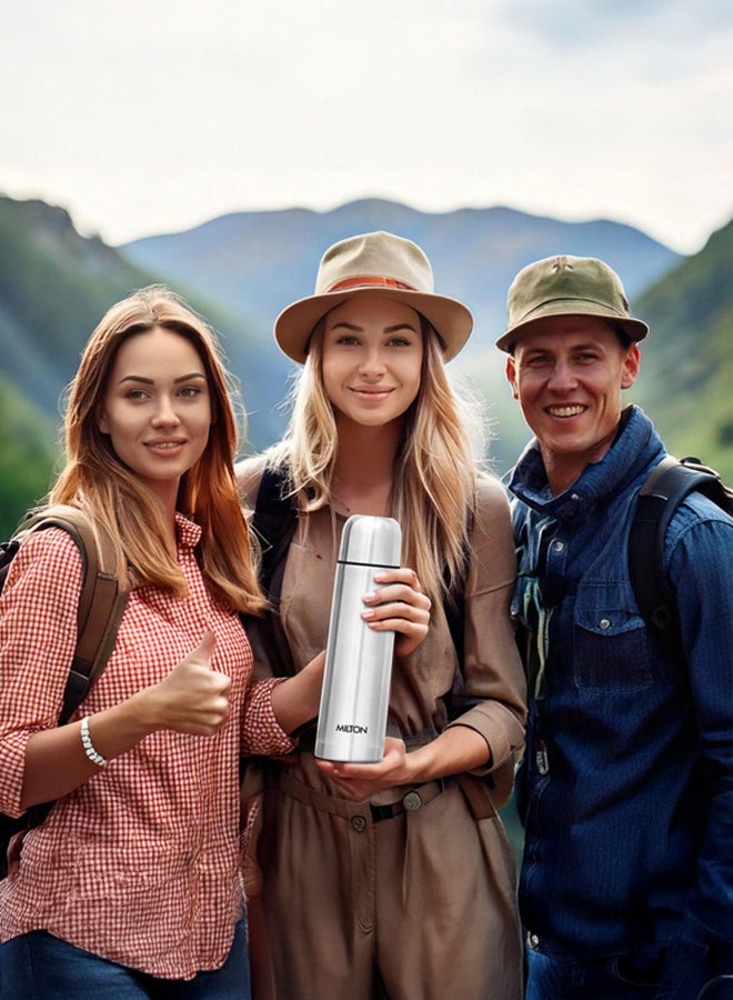 Milton - 1000ml Thermosteel Flask with Jacket, Keeps Drinks Hot and Cold for 24 Hours, 18/8 Stainless Steel, Double-Walled Vacuum Insulated Water Bottle with Inner Copper Coating - Flip Lid Silver 1Liters - Image 1