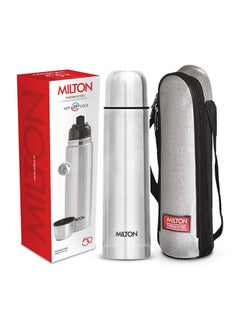 Milton 1000ml Thermosteel Flask with Jacket, Keeps Drinks Hot and Cold for 24 Hours, 18/8 Stainless Steel, Double-Walled Vacuum Insulated Water Bottle with Inner Copper Coating - Flip Lid Silver 1Liters  - Image 1
