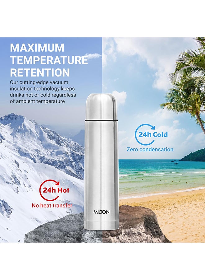 Milton Thermosteel Flip Lid Flask 350, Double Walled Vacuum Insulated Thermos 350 ml | 12 oz | 24 Hours Hot and Cold Water Bottle with Cover, 18/8 Stainless Steel, BPA Free,Leak-Proof Silver/Black 0.35Liters  - Image 3