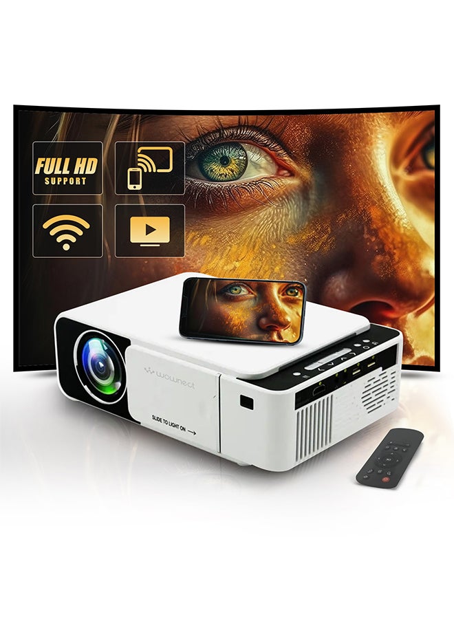 Wownect HD Projector 1080P With Stereo Surround Speakers T5 White 