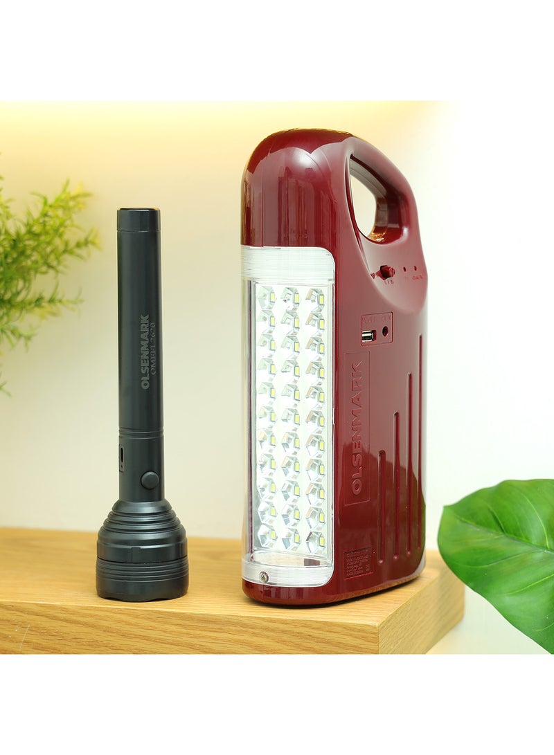 Olsenmark - 2 In 1 Rechargeable LED Emergency Light And Flashlight Torch Multicolour - Image 1