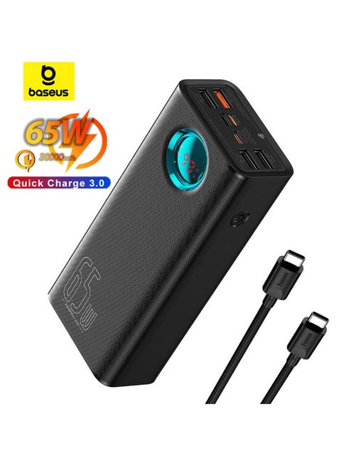 30000 mAh Laptop Power Bank, USB-C PD 65W Portable Charger for Laptops, 7-Port Fast Charging, Smart LED Display, PD3.0, QC4.0, SCP, Compatible with MacBook Pro/Air, Dell XPS, ASUS, Chromebook, ThinkPad, Spectre, iPad Pro, iPhone 16 Pro/Max/Plus, 15/14/13/12 Series, Samsung Galaxy S24/S23, Steam Deck, ROG Ally, and More Black