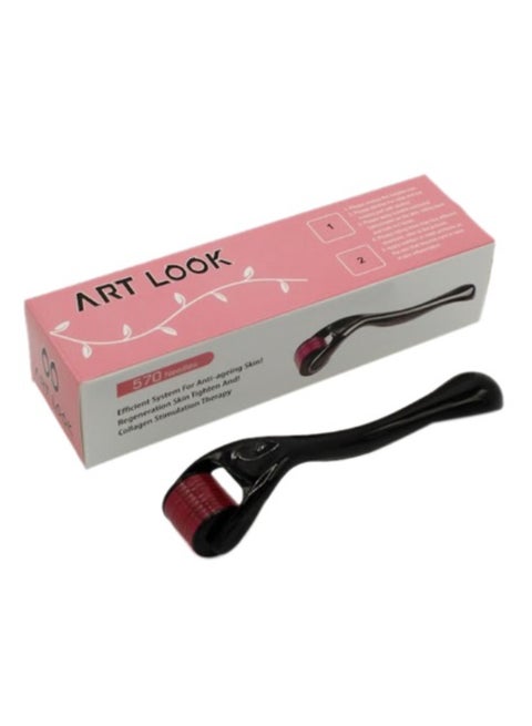 Face Wrinkles And Hair Loss Treatment Roller Black/Pink 5.2x1.1x1.2cm