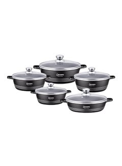 DESSINI 10-Piece Non-Stick Granite Coating  Long-Lasting Durability Ergonomic Heat-Resistant Handles Cookware Set Includes 1 x Casserole (20), Casserole (24), Casserole (28), Casserole (32), Shallow Casserole (28)cm Black 
