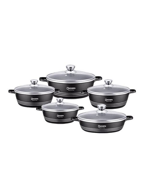 10-Piece Non-Stick Granite Coating  Long-Lasting Durability Ergonomic Heat-Resistant Handles Cookware Set Includes 1 x Casserole (20), Casserole (24), Casserole (28), Casserole (32), Shallow Casserole (28)cm Black