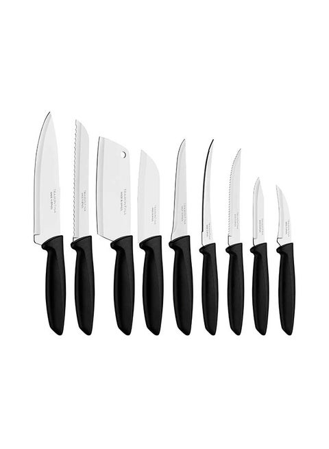 طقم سكاكين بلينوس مكون من 9 قطع مع شفرات من الفولاذ المقاوم للصدأ ومقابض من البولي بروبيلين باللون الأسود