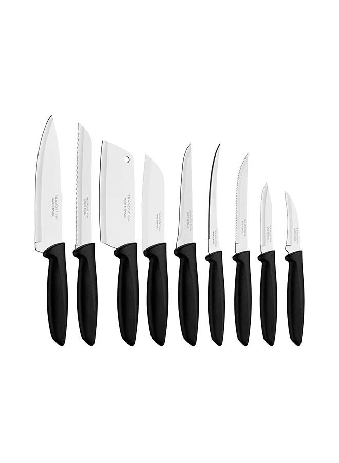 Tramontina Plenus 9 Pieces Knife Set with Stainless Steel Blade and Black Polypropylene Handle Silver/Black 7inch - Image 1