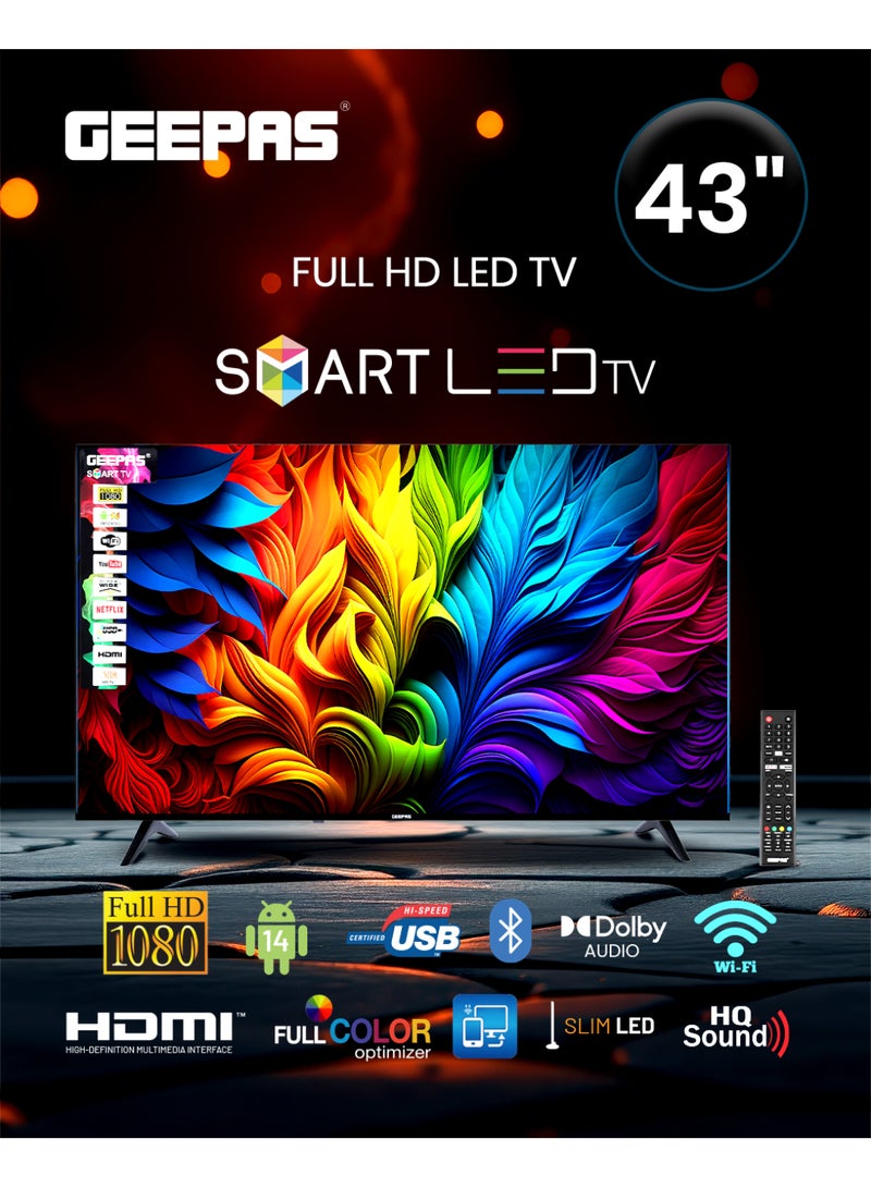 GEEPAS 43" Frameless HD Smart LED TV With Remote Control,HDMI & USB Ports, Head Phone Jack, PC Audio In,Wi-Fi, Android 14.0 with E-Share, YouTube, Netflix GLED4328SXHD Black - Image 2