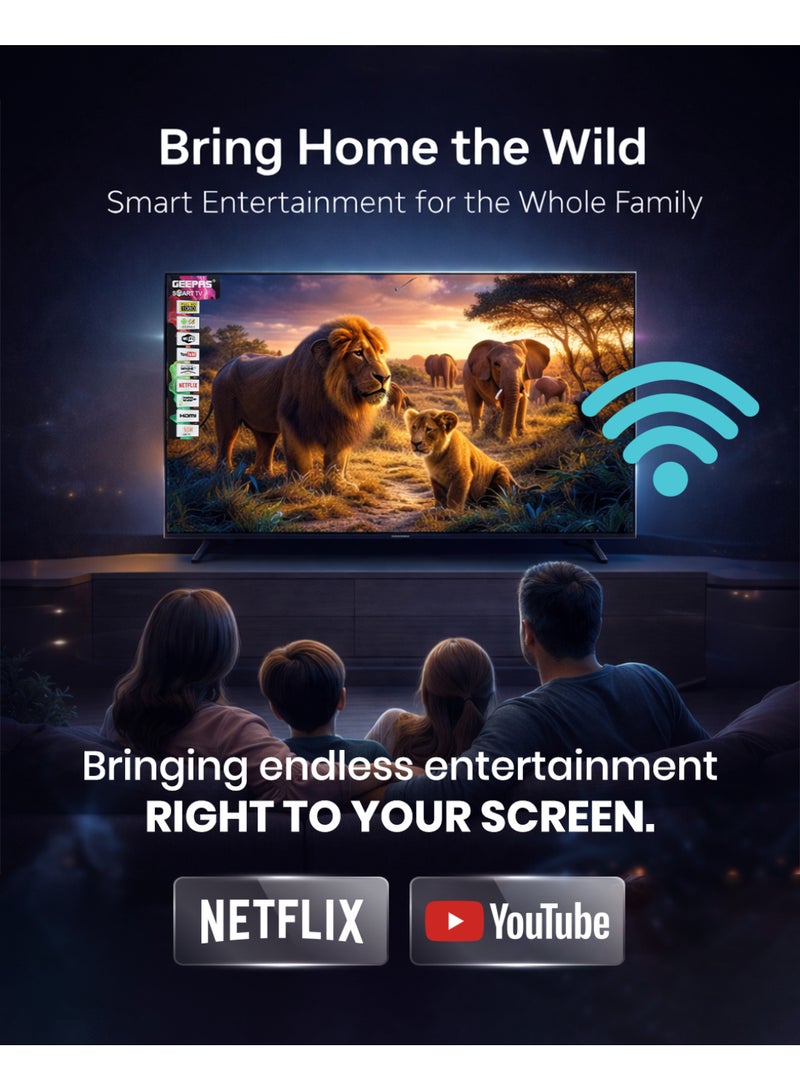 GEEPAS 43" Frameless HD Smart LED TV With Remote Control,HDMI & USB Ports, Head Phone Jack, PC Audio In,Wi-Fi, Android 14.0 with E-Share, YouTube, Netflix GLED4328SXHD Black - Image 3