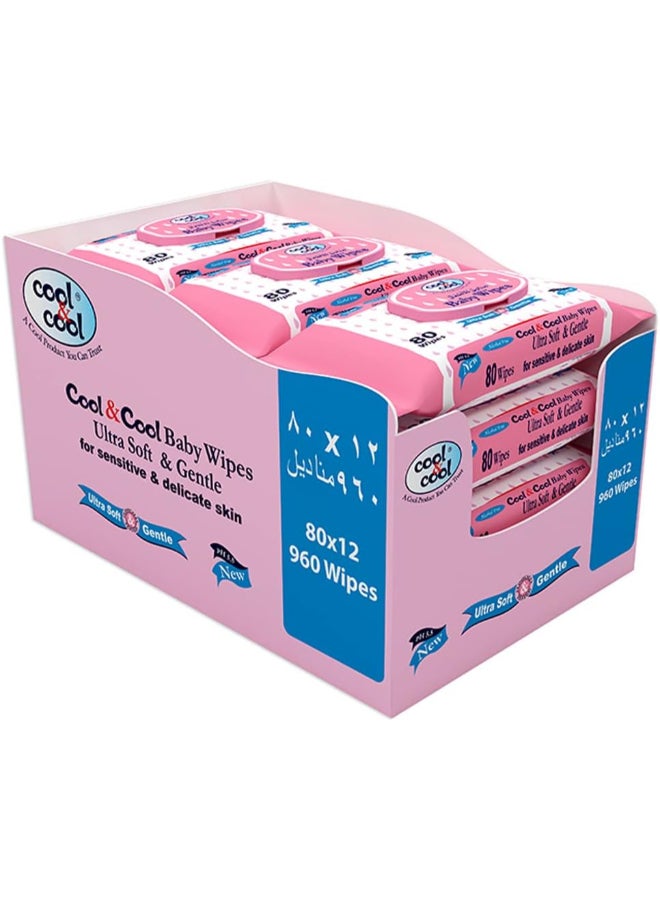 Cool & Cool - Baby Wipes 80 Sheets Pack Of 12 - Image 1