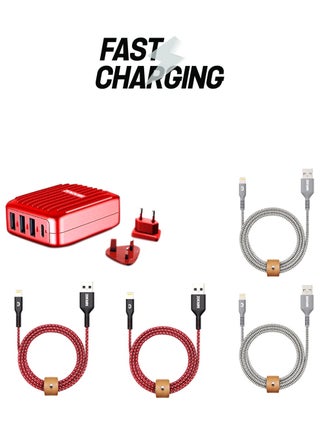 4-Port Wall Charger With Charging Cables Multicolour - pnsku/N40400658A/45/_/1738233081/a5465a1d-3a97-4dcb-9419-2a5641e1333a