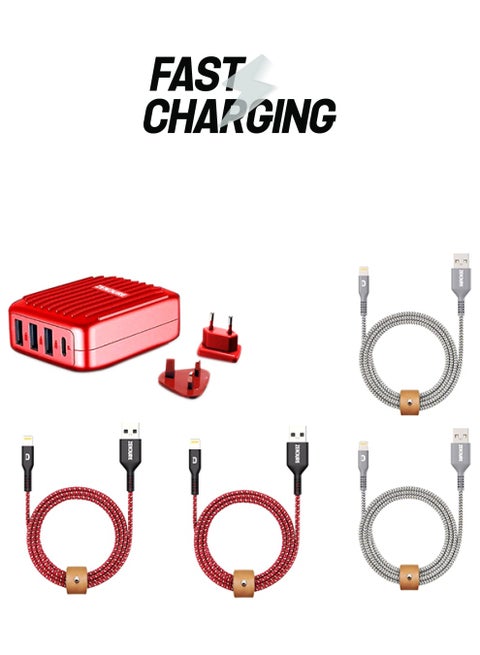 4-Port Wall Charger With Charging Cables Multicolour