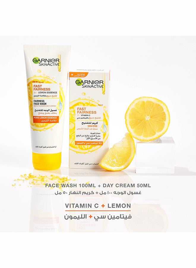 غارنييه مجموعة غسول الوجه سكين أكتيف للتفتيح السريع بسعة 100 مل + كريم النهار 50 مل 150ملليلتر - Image 2