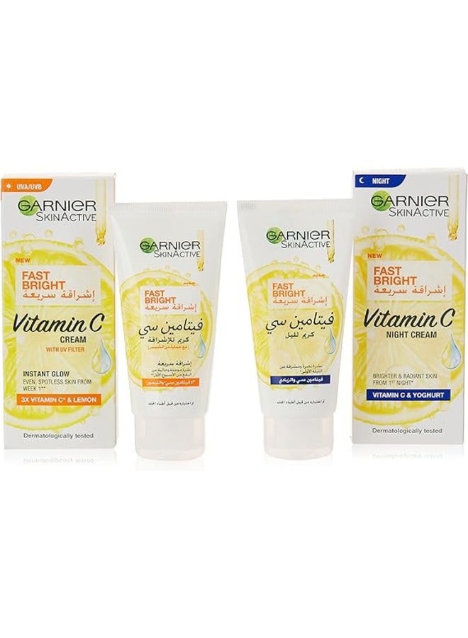 Garnier Fast Bright Day Cream 50ml + Night Cream 50ml  Vitamin C  - Image 2