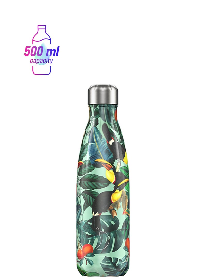 تشيليز زجاجة مياه مزينة بطبعة استوائية الطوقان