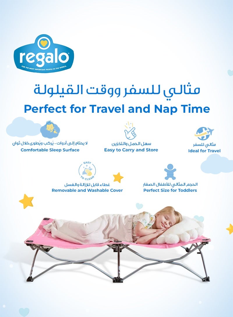 Regalo My Cot® Portable Toddler Bed | 118cm x 61cm x 24cm | Foldable Travel Cot for Kids | Sturdy Metal Frame | Waterproof & Easy to Clean | Lightweight & Compact | ASTM Certified - Image 3