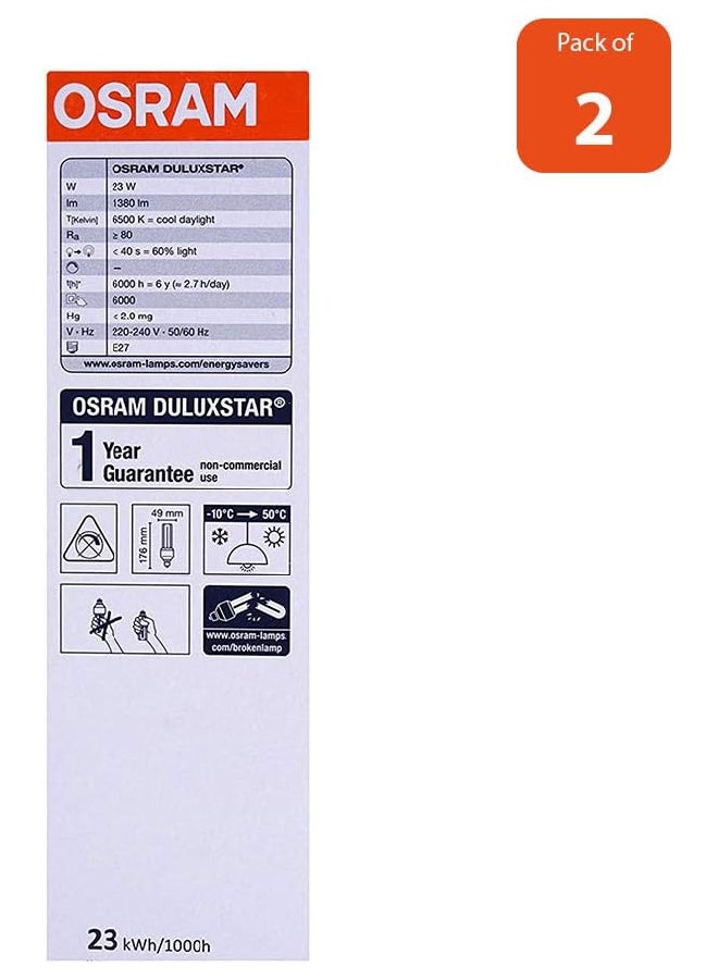 Pack Of 2 CFL T4 Stick 23W Day Screw Set White - pnsku/N40473703A/45/_/1732691442/b17a17bb-b452-44dc-9829-e35f8720079d