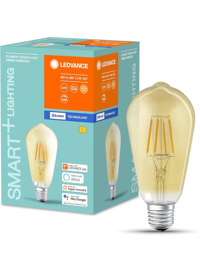 LEDVANCE - Ledvance Led Lamp, Base: E27, Warm White, 2500 K, 5.50 W, Replacement For 45 W Incandescent Bulb, Smart+ Filament Edison Dimmable Energy Efficiency Class White - Image 1