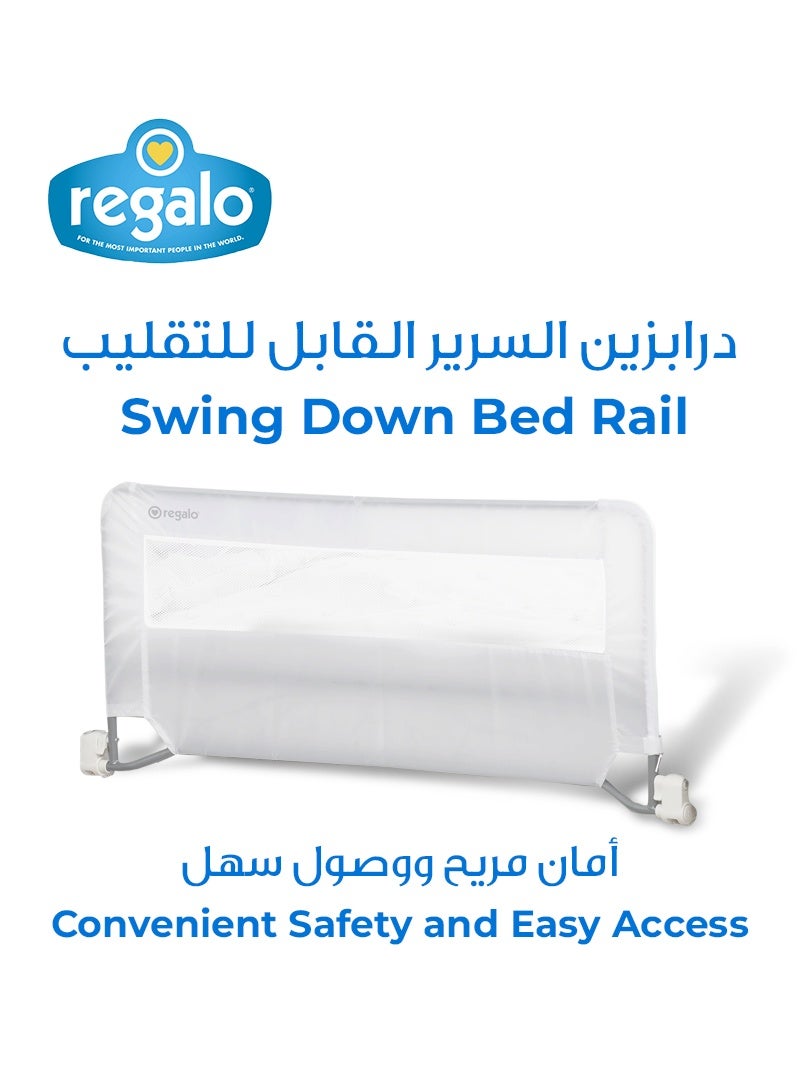 Regalo Swing Down Bed Rail | Safe & Convenient Bed Barrier for Toddlers | Sturdy Metal Frame | Easy Installation | Wipeable Cover | Fits Queen-Sized Mattress | 109.2x50.8 CM - Image 1
