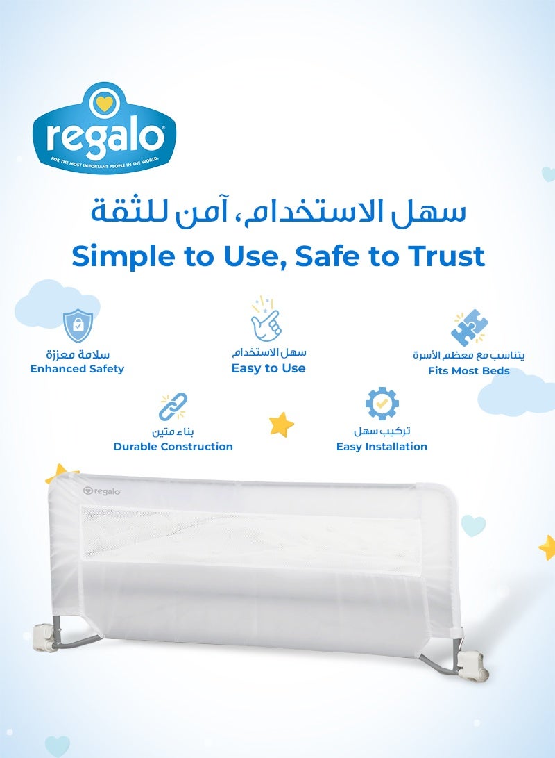 Regalo Swing Down Bed Rail | Safe & Convenient Bed Barrier for Toddlers | Sturdy Metal Frame | Easy Installation | Wipeable Cover | Fits Queen-Sized Mattress | 109.2x50.8 CM - Image 3