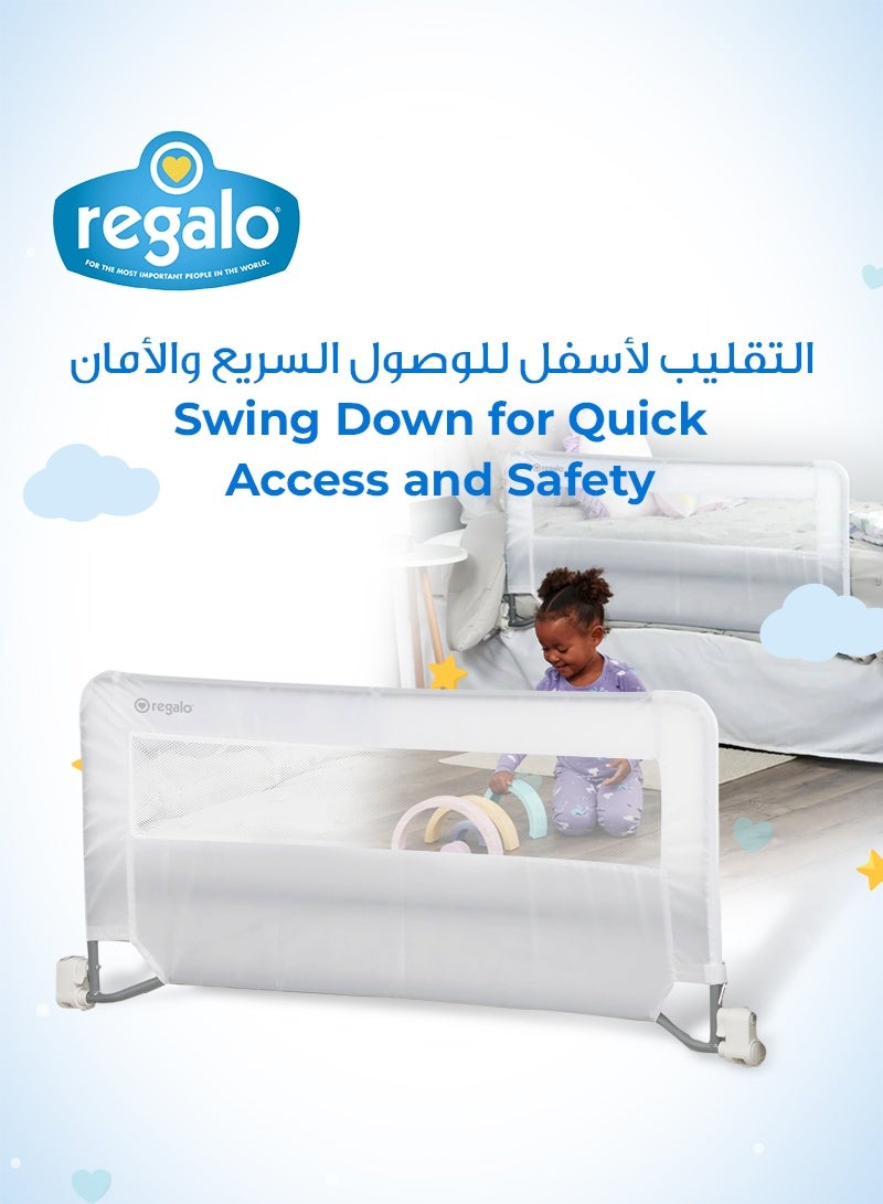 Regalo Swing Down Bed Rail | Safe & Convenient Bed Barrier for Toddlers | Sturdy Metal Frame | Easy Installation | Wipeable Cover | Fits Queen-Sized Mattress | 109.2x50.8 CM - Image 2
