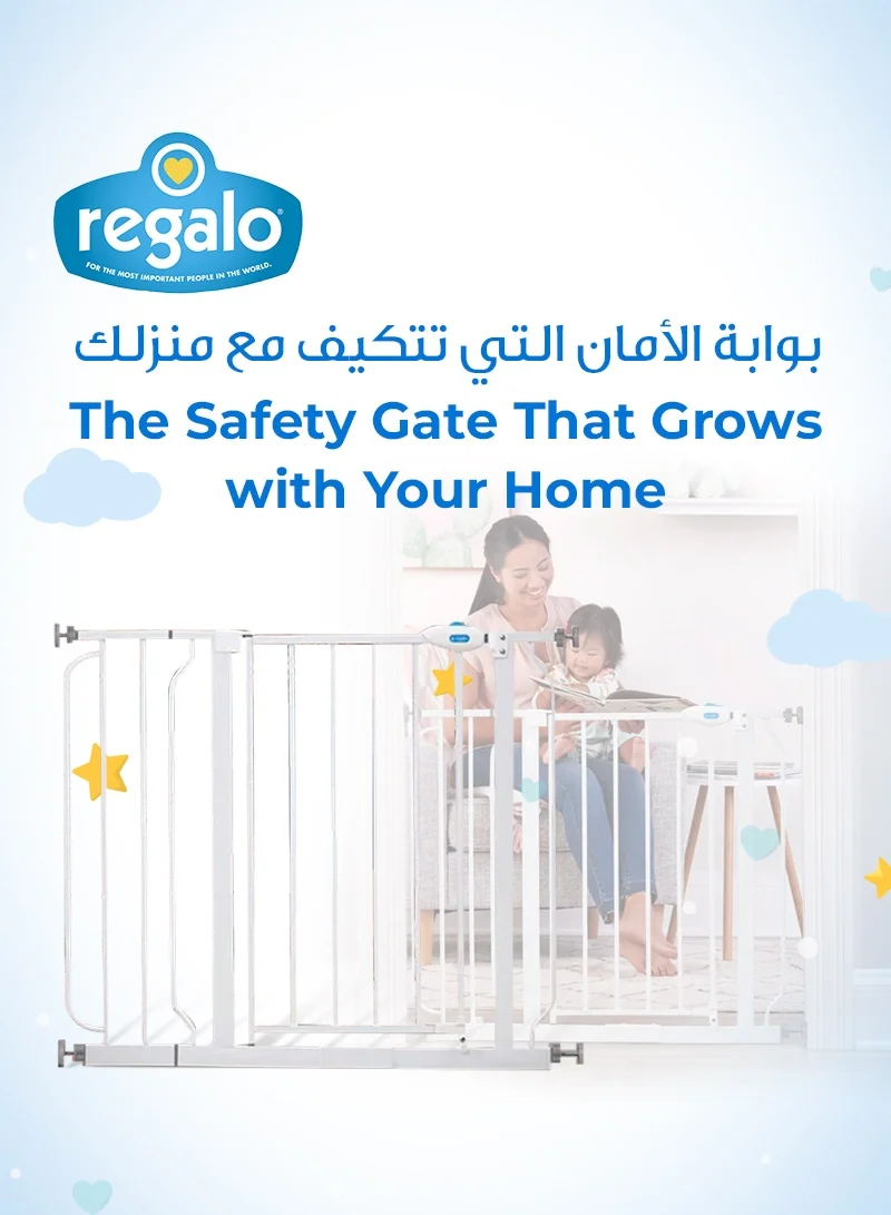 Regalo Easy Step Walk-Through Safety Gate | Adjustable Baby Gate for Doorways & Stairs | Fits 29.3 to 38.5 Inches Wide | 30 Inches Tall | Pressure Mount | Secure & Durable