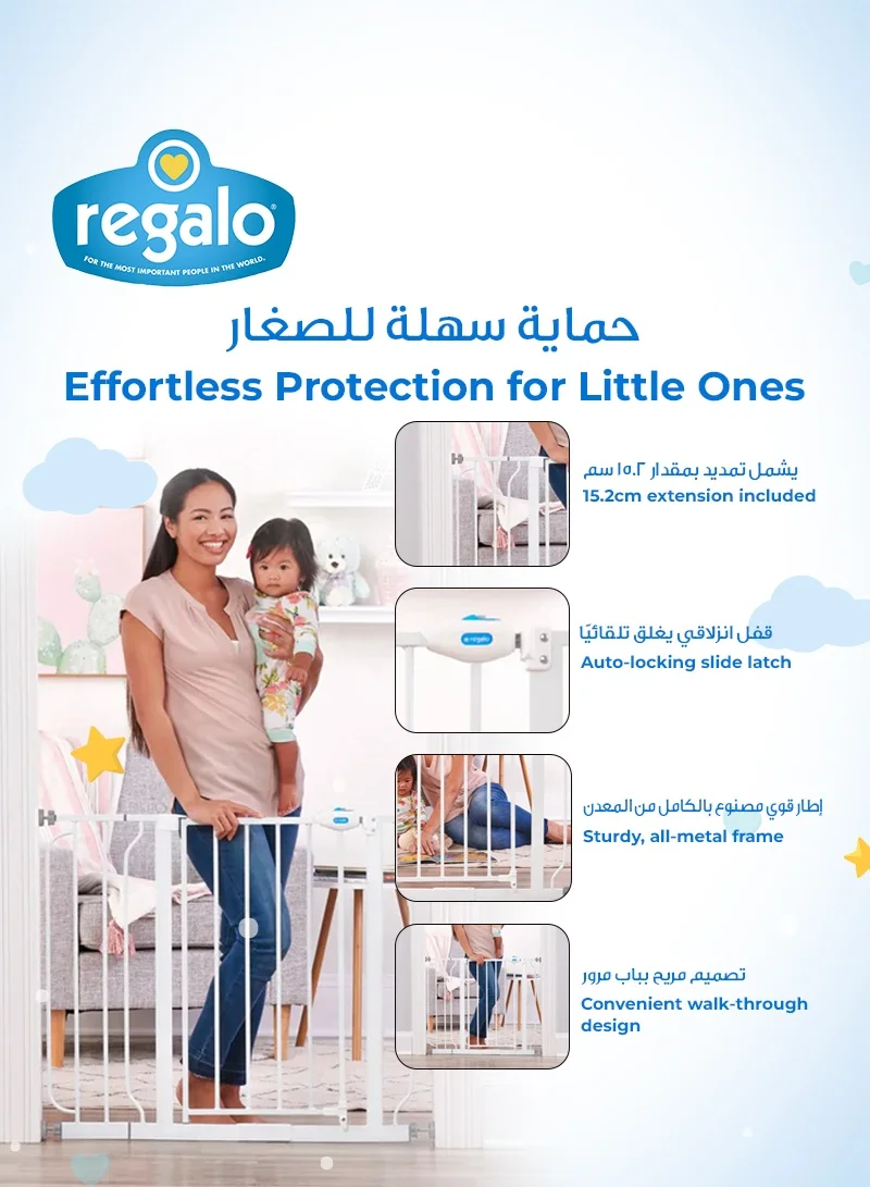 Regalo Easy Step Walk-Through Safety Gate | Adjustable Baby Gate for Doorways & Stairs | Fits 29.3 to 38.5 Inches Wide | 30 Inches Tall | Pressure Mount | Secure & Durable