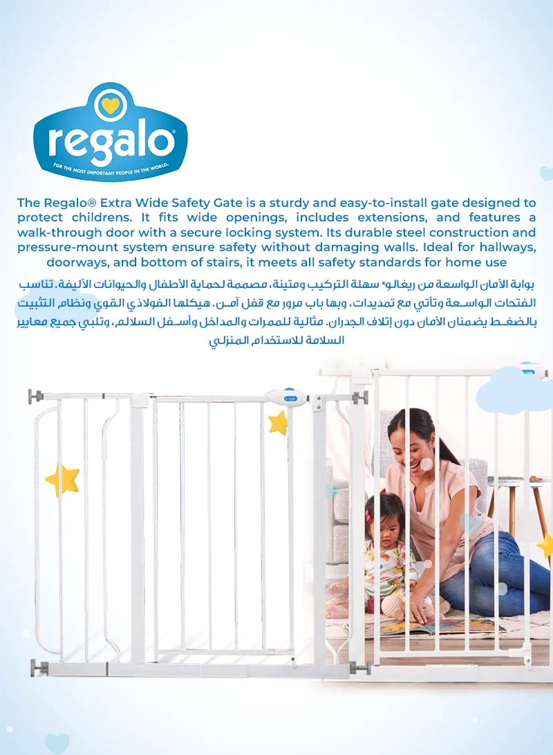 Regalo Easy Step Walk-Through Safety Gate | Adjustable Baby Gate for Doorways & Stairs | Fits 29.3 to 38.5 Inches Wide | 30 Inches Tall | Pressure Mount | Secure & Durable