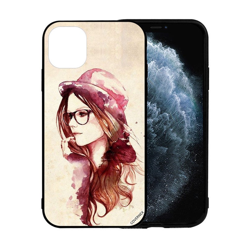 Covernex Apple iPhone 12 Mini Protective Case Cover Printed Featuring Cute Girl Wear Hat & Glass DESIGN_0838 - Image 2
