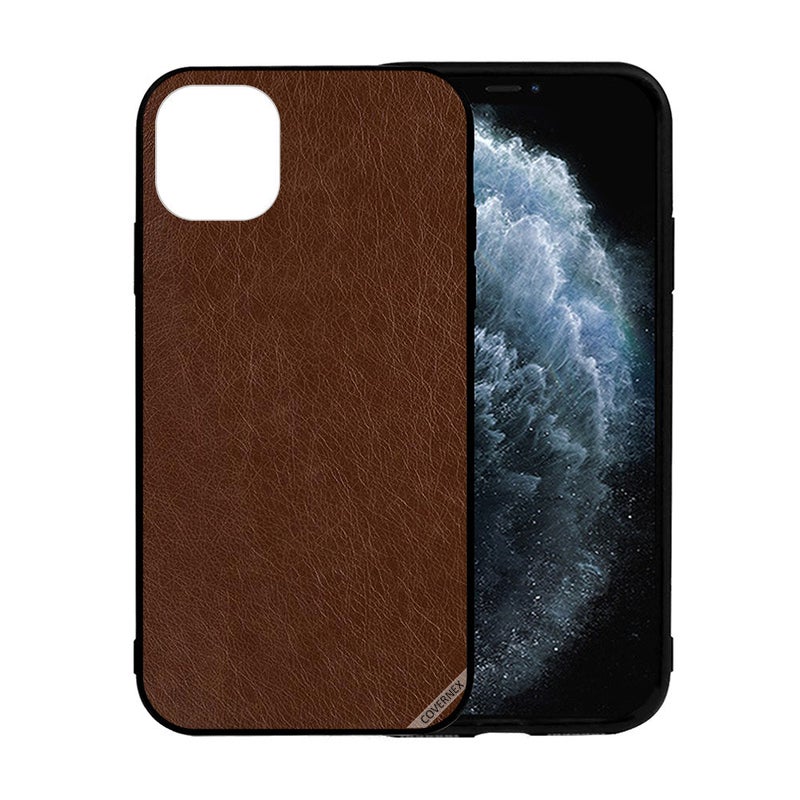 Covernex Apple iPhone 12 Protective Case Cover Printed Featuring Dark Brown Leather Pattern DESIGN_0442 - Image 2