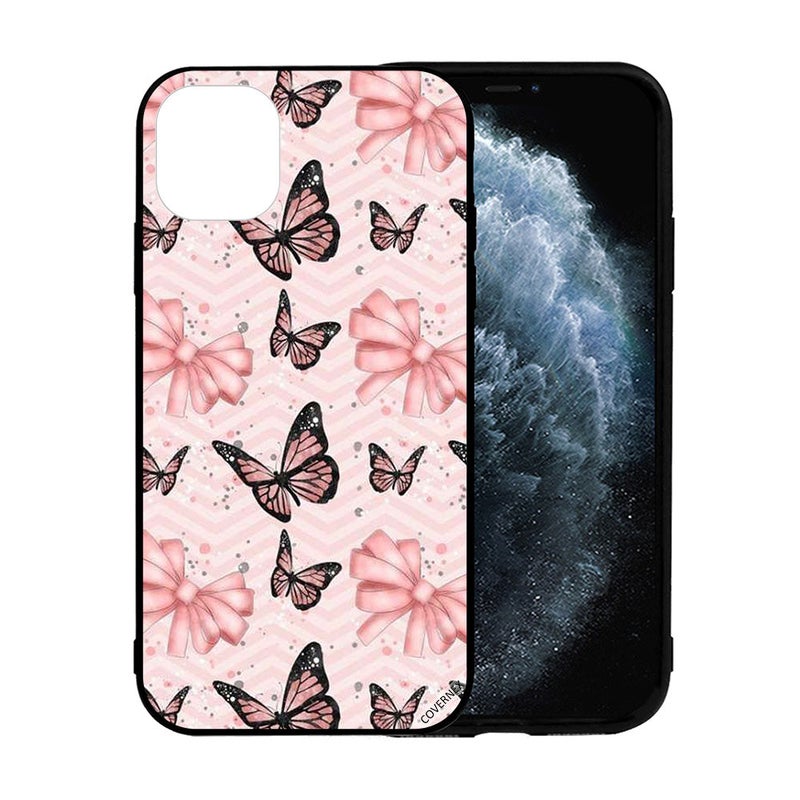 Covernex Apple iPhone 12 Protective Case Cover Printed Featuring Black & Peach Color Butterflies DESIGN_0492 - Image 2