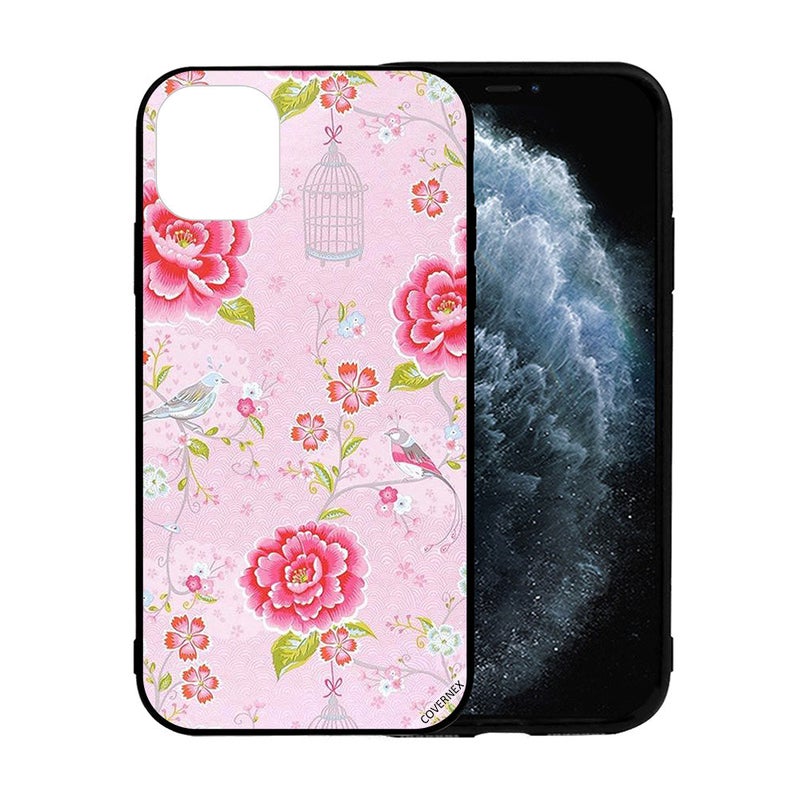 Covernex Apple iPhone 12 Protective Case Cover Printed Featuring Pink Flowers and Birds DESIGN_0530 - Image 2