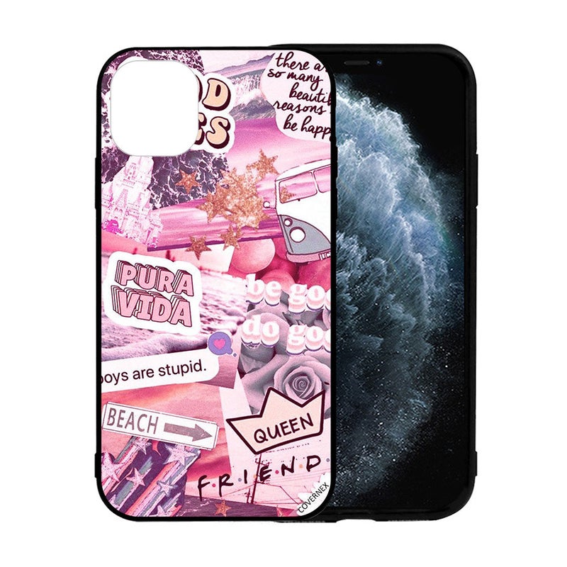 Covernex Apple iPhone 12 Protective Case Cover Printed Featuring Girly Hashtags Pink DESIGN_0696 - Image 2