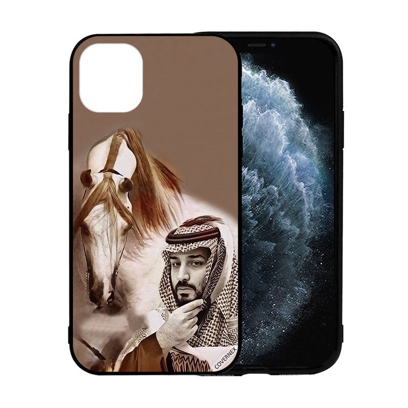 كوفرنيكس غطاء حماية خلفي لهاتف أبل آيفون 12 بطبعة محمد بن سلمان أمام الحصان بطبعة فنية لصاحب السمو الأمير الفارس محمد بن سلمان - Image 2