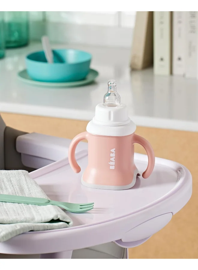 BEABA Infant Infant Cup With Drinking Bottle/Cup Leakproof Easy To Use Ergonomic Straw 3 In 1 Expansion Clip Cap Old Pink