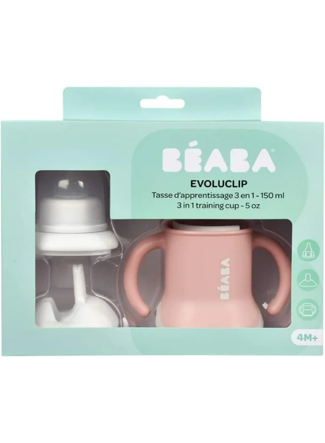 BEABA Infant Infant Cup With Drinking Bottle/Cup Leakproof Easy To Use Ergonomic Straw 3 In 1 Expansion Clip Cap Old Pink