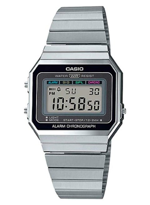 ساعة يد رقمية بسوار من الإستانلس ستيل طراز A700W-1ADF - مقاس 36 مم - لون فضي