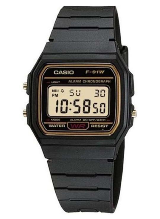 كاسيو ساعة يد رقمية بسوار من الراتينج طراز F-91WG-9QDF مقاس 38 مم - لون أسود للرجال - Image 1
