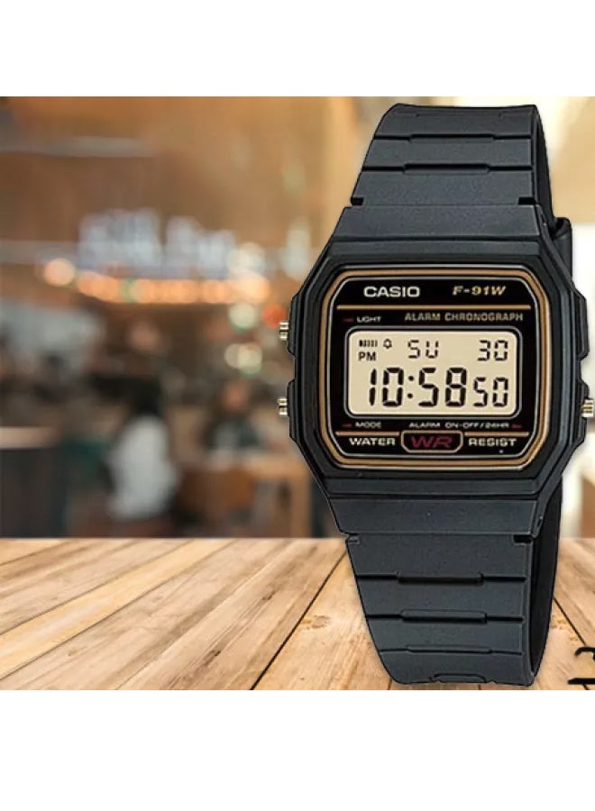كاسيو ساعة يد رقمية بسوار من الراتينج طراز F-91WG-9QDF مقاس 38 مم - لون أسود للرجال - Image 4