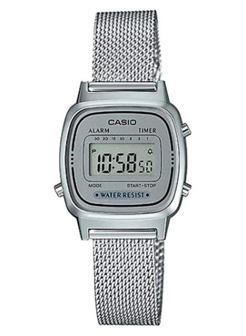 كاسيو ساعة يد رقمية بسوار من الإستانلس ستيل طراز LA670WEM-7DF مقاس 25 مم - لون فضي للنساء - Image 1