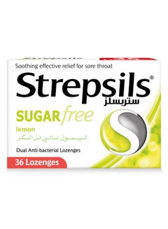 Strepsils Lemon Sugar Free Dual Anti-Bacterial Action Soothing Effective Relief From Sore Throats 36 Lozenges  - Image 1