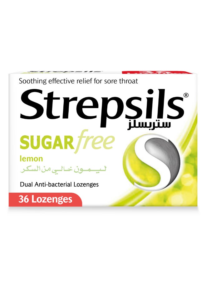 Strepsils Lemon Sugar Free Dual Anti-Bacterial Action Soothing Effective Relief From Sore Throats 36 Lozenges - Image 1
